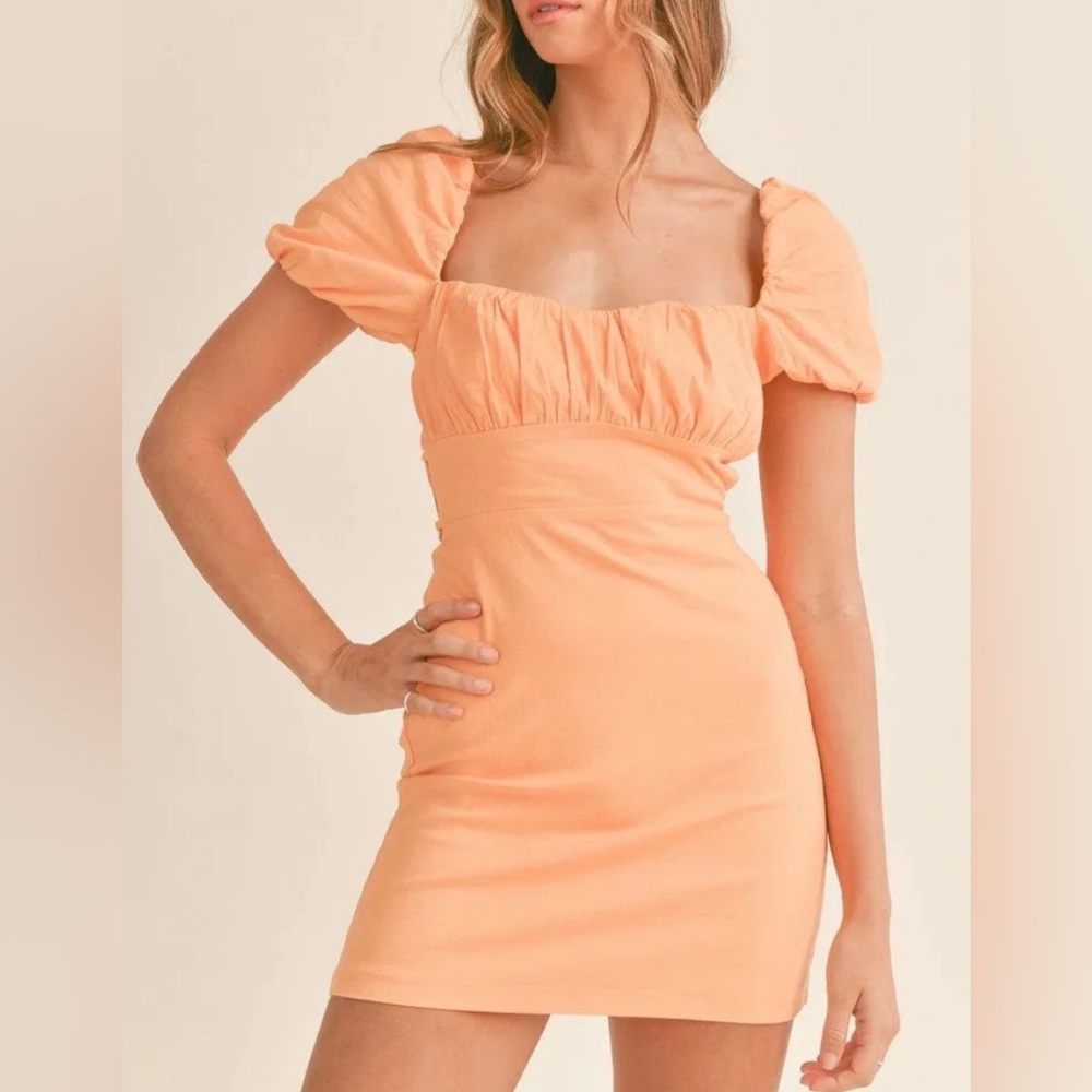 Peach Puff Sleeve Open Back Mini Dress – Size S